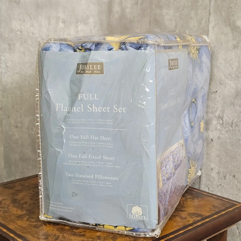 Vintage Jubilee Celestial Sun Moon Flannel Sheet Set Full Cotton‎ Y2K NOS Whimsy